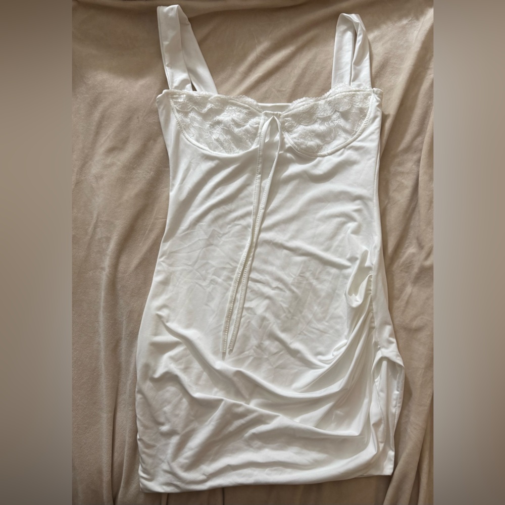White Lace Trim Mini Dress